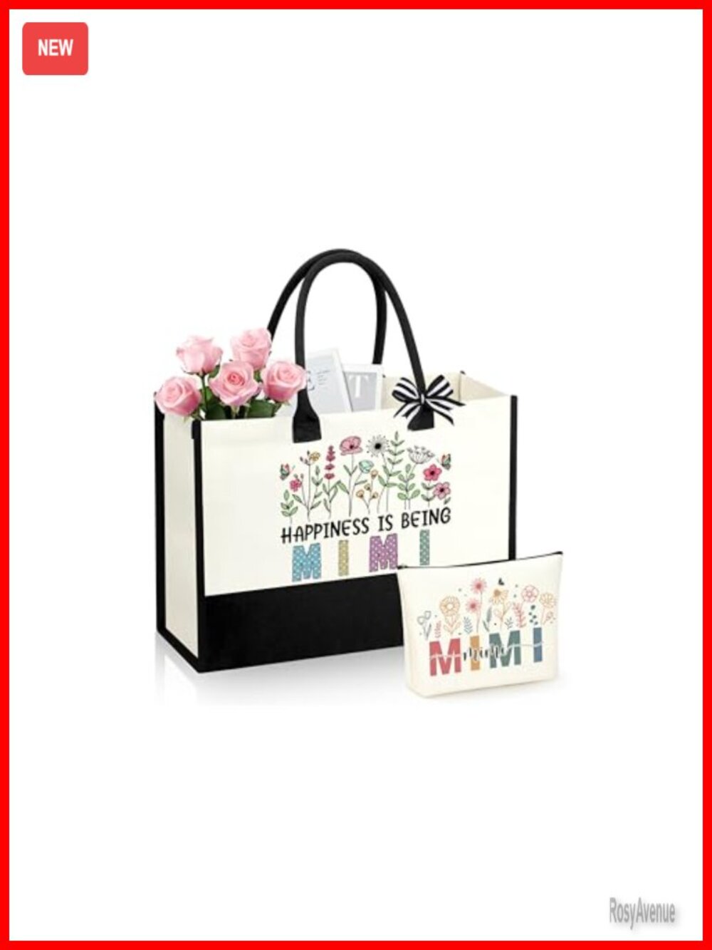 Canvas Tote Bag & Makeup Bag Gift Set for Women Mom Grandma Aunt